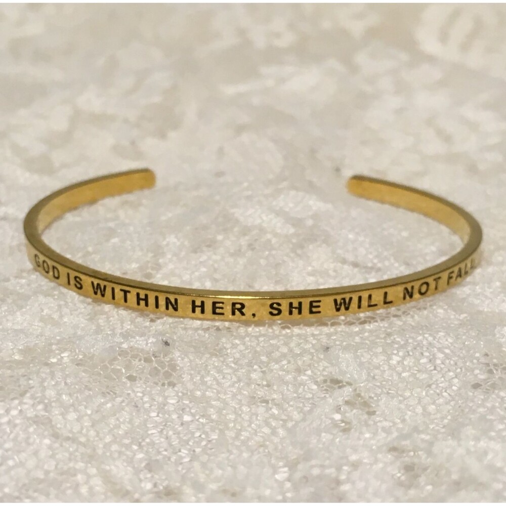 Inspirational Christian Quote Cuff Bracelet Thin Gold Tone Elegant Minimalist